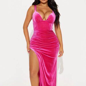 Fashion Nova Hot Pink Velvet Gown NWT
